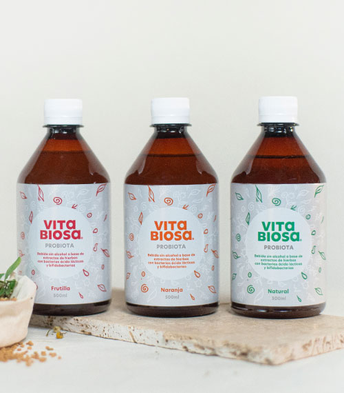 Vita Biosa viene en 3 sabores: natural, naranja y frutilla